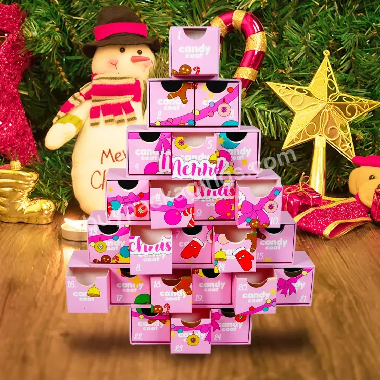 Custom Christmas Pink Tree Shaped Advent Calendar Chocolate Boxes Bulk Cardboard Kid Gift Packaging Christmas Decorative Box - Buy Christmas Advent Calendar Box Makeup,Premium Christmas Stacking Calendar Blind Box Countdown Surprise Box Advent Calend