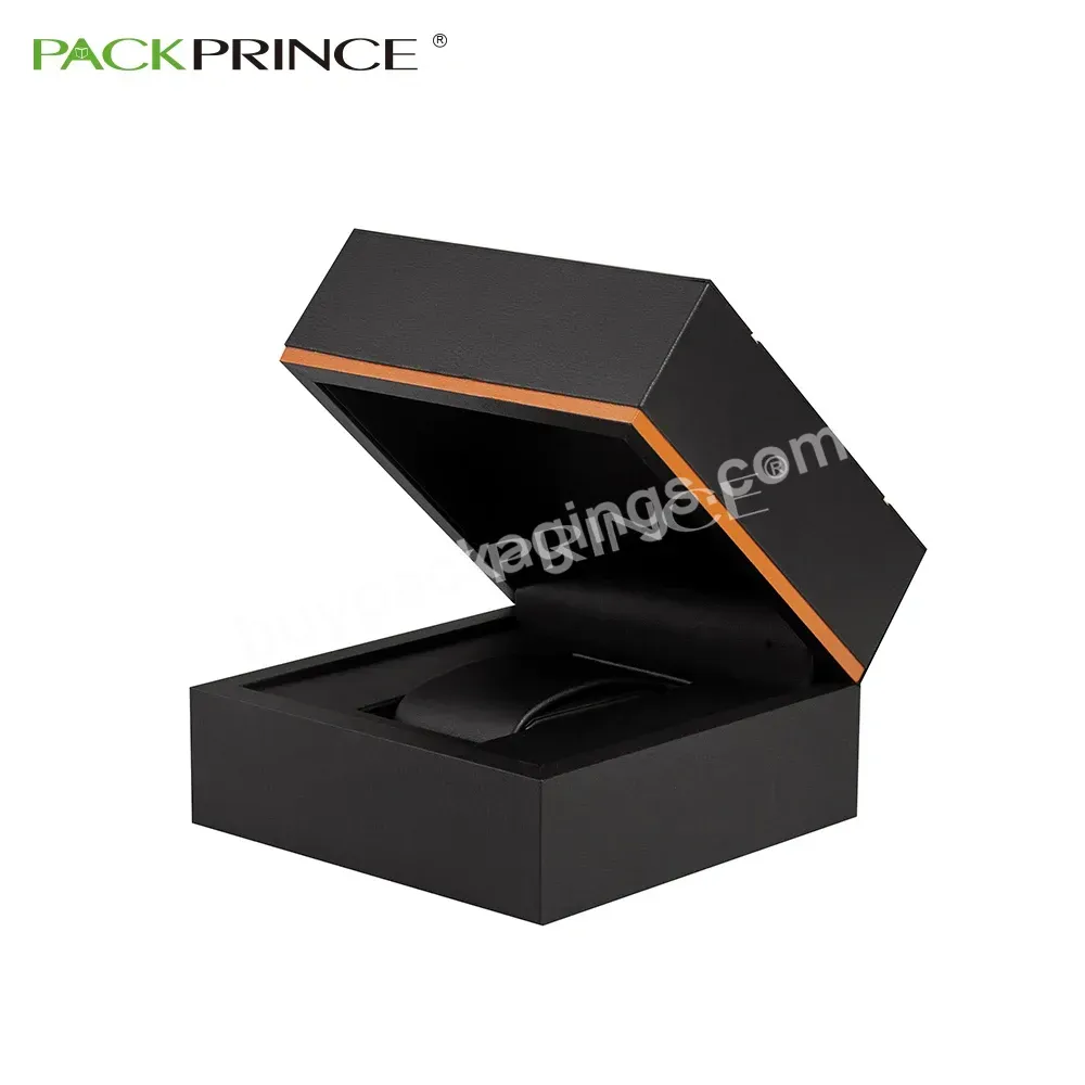 Custom Clamshell Rigid Oem Luxury Women Watch Storage Black Single Packaging Watch Box Logo With Pu Pillow