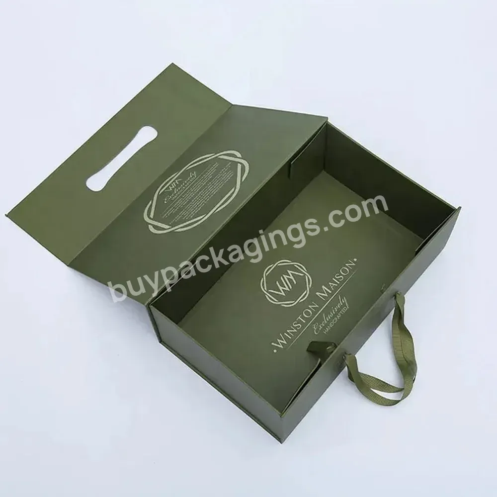 Custom Folding Luxury Magnetic Packaging Gift Box Green Underwear Clothing Shoe Cardboard Shipping Mailer Boxes With Handle - Buy Shipping Mailer Boxes With Handle.