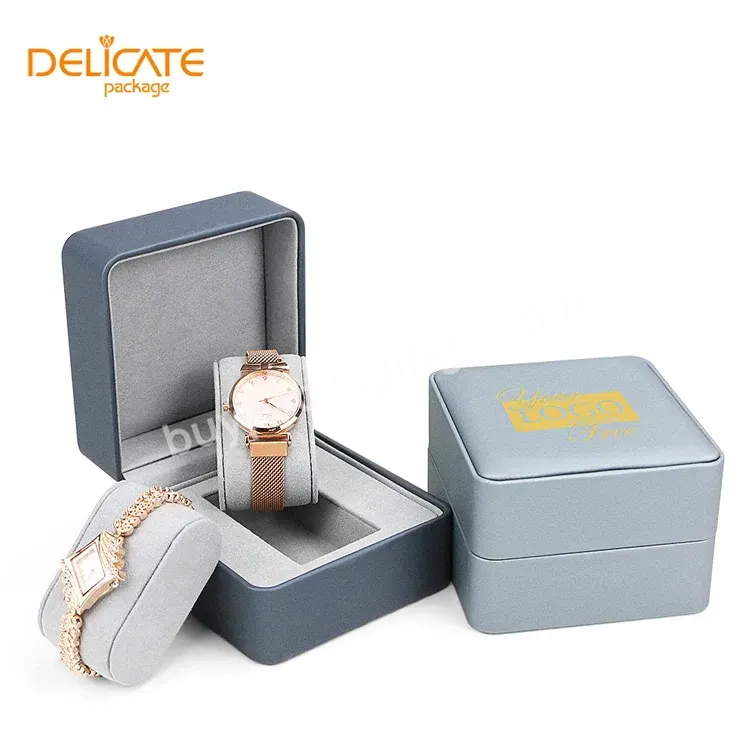 Custom Logo Cajas Para Reloj Luxury Watch Box Modern Watch Packaging Box With Fashion Blue Pattern Paper Soft Plush Pillow