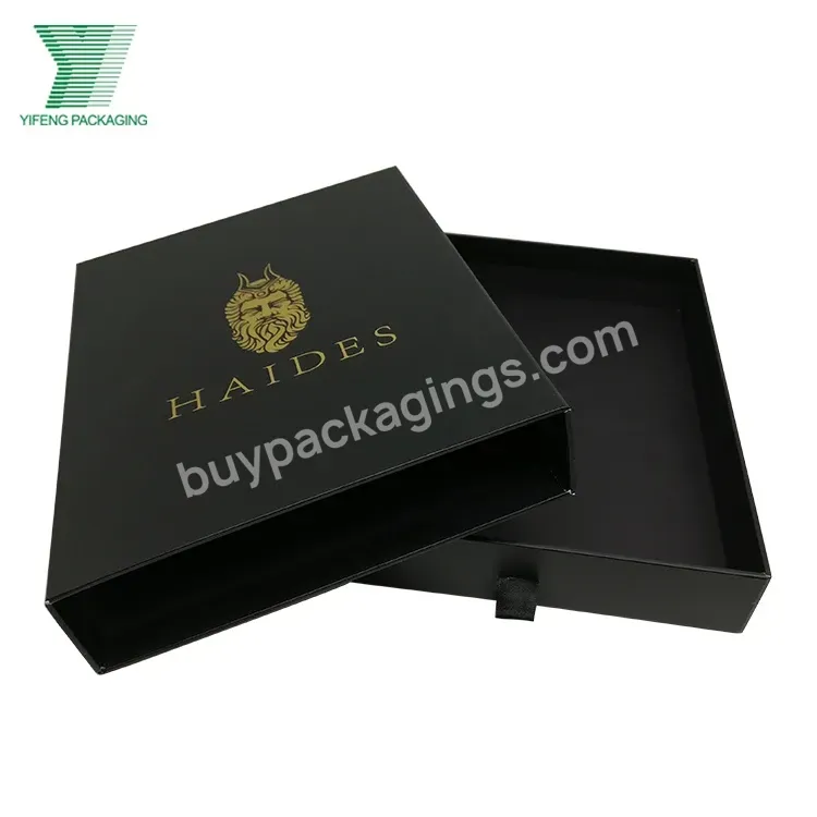 Custom Logo Gold Foil Stamping Belt Paper Boxes Jewelry Black Storage Pack Drawer Box For Hair Extension Beauty Packaging