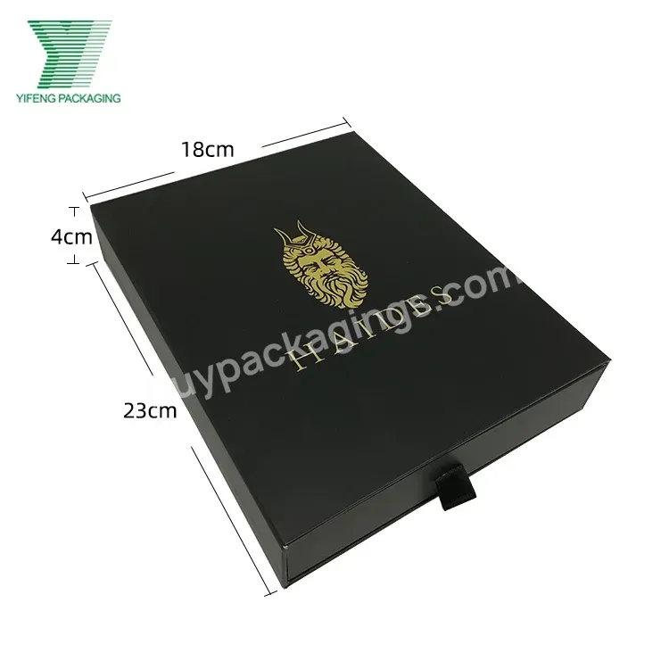 Custom Logo Gold Foil Stamping Belt Paper Boxes Jewelry Black Storage Pack Drawer Box For Hair Extension Beauty Packaging