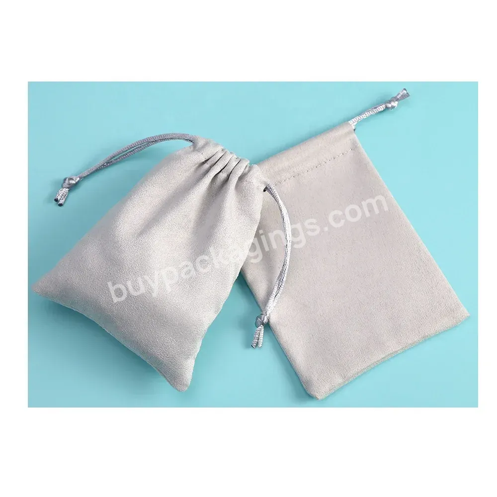 Custom Logo Grey Suede Drawstring Pouch Suede Packaging Bag For Jewelry