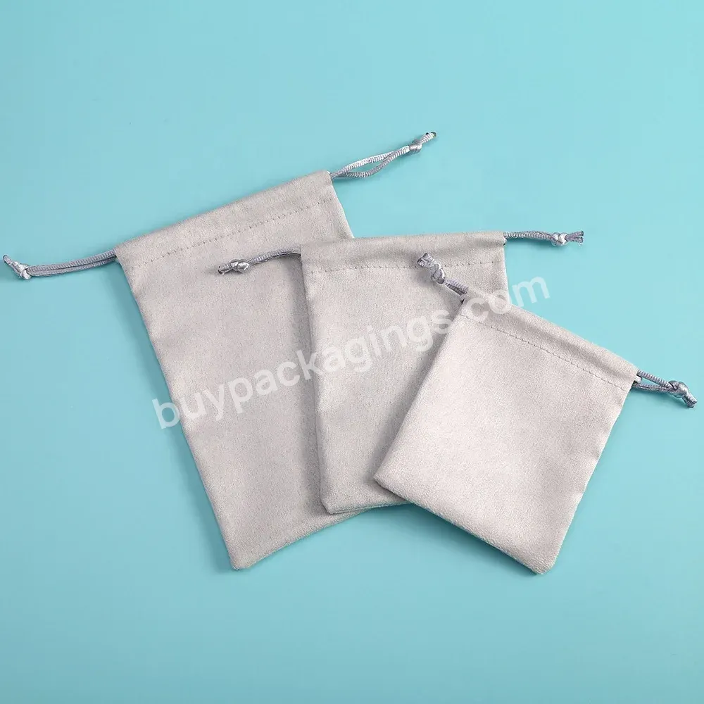 Custom Logo Grey Suede Drawstring Pouch Suede Packaging Bag For Jewelry