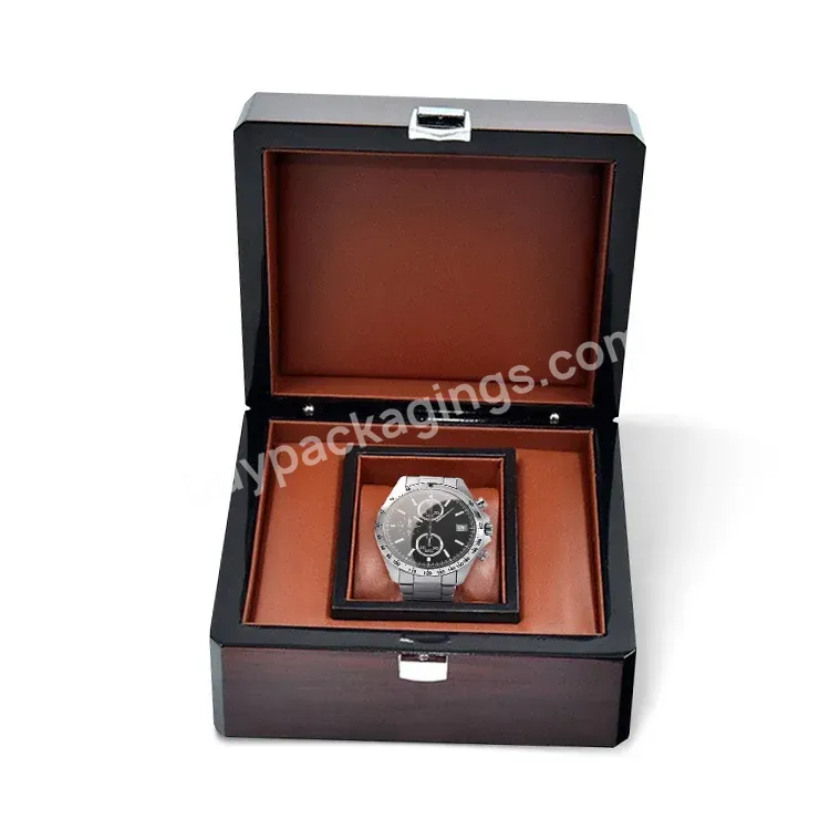 Custom Logo Luxury Gift Packaging Watch Storage Box Black Single Watch Case Band Strap Display Wooden Watch Box