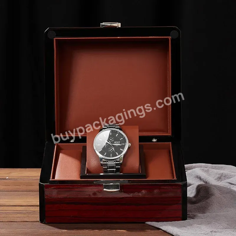 Custom Logo Luxury Gift Packaging Watch Storage Box Black Single Watch Case Band Strap Display Wooden Watch Box