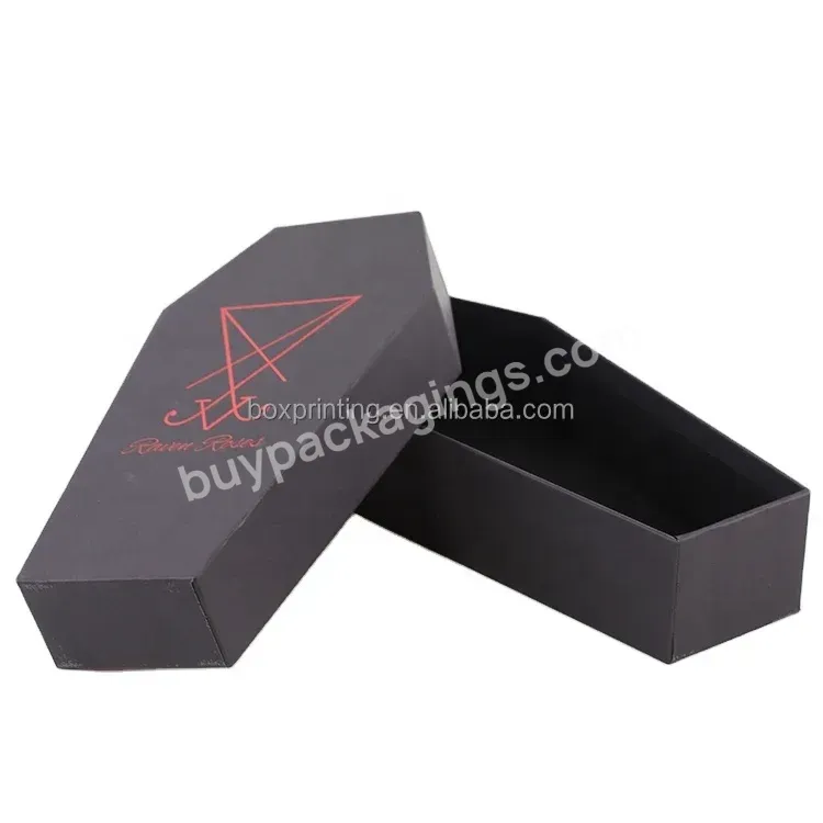 Custom Logo Red Hot Foil Stamping Coffin Shaped Cardboard Jewelry Gift Packaging Box With Middle Layer - Buy Coffin Shaped Cardboard Gift Box,Coffin Box,Coffin Jewelry Gift Box.