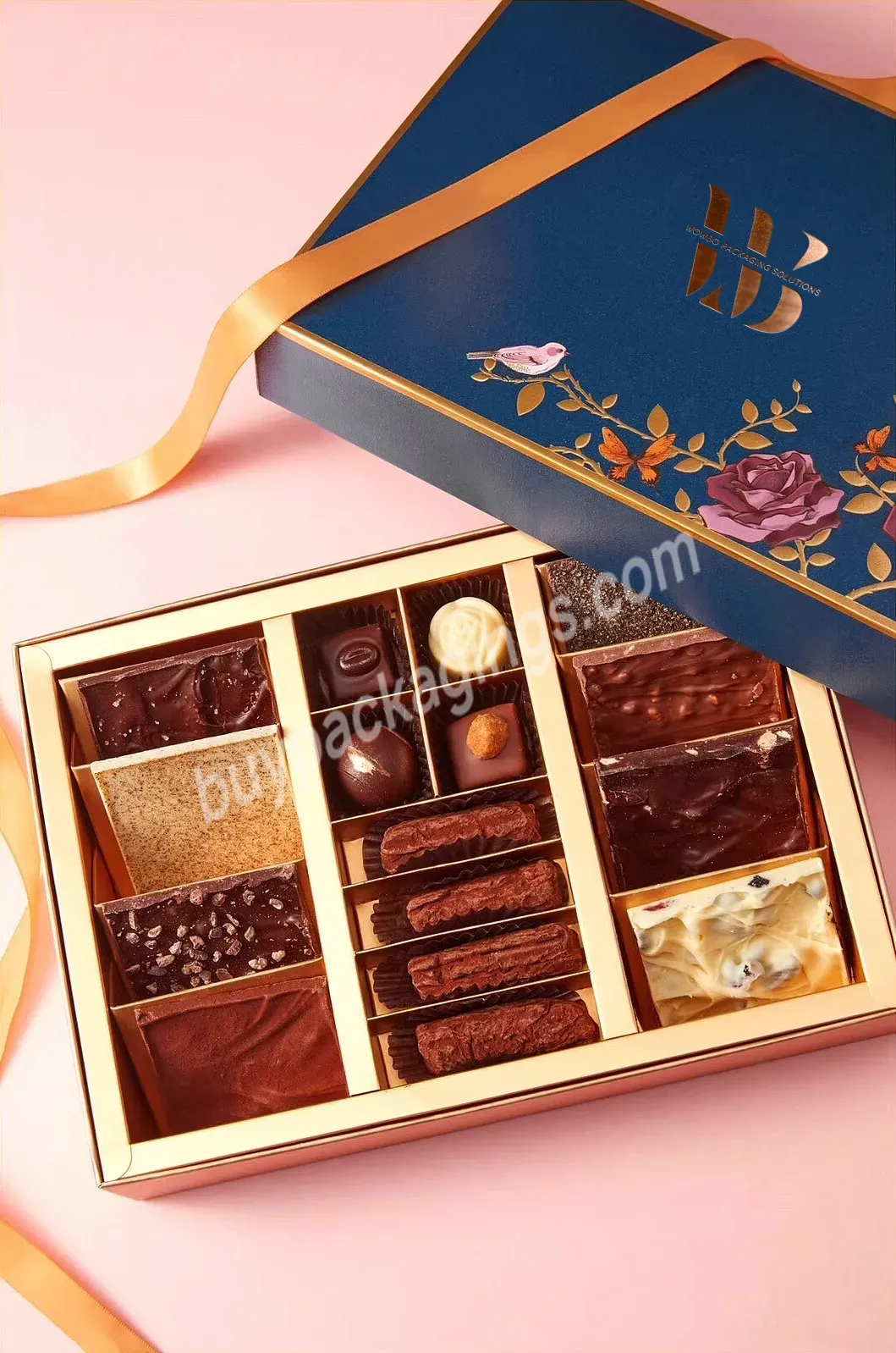 Custom Luxury Printed Chocolate Gift Box - Buy Truffles Packaging Box Luxury 2021 Latest Products Eco-friendly Paper Bar Boxes Package Wholesale Black Magnetic Empty Paper,Grids Food Grade Box For Candle Jar 2 Piece Candles Gift Box Set Ribbon Decora