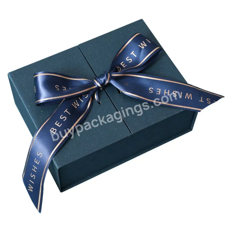 Custom Luxury Wedding Invitation Jewelry Packaging Double Door Open Box With Ribbon - Buy Creative Gate Fold Design With Ribbon Closure Cardboard Box For Valentine Flower Packaging,Medium Blue Rectangular Cardboard Box For Clothing Packaging With Log