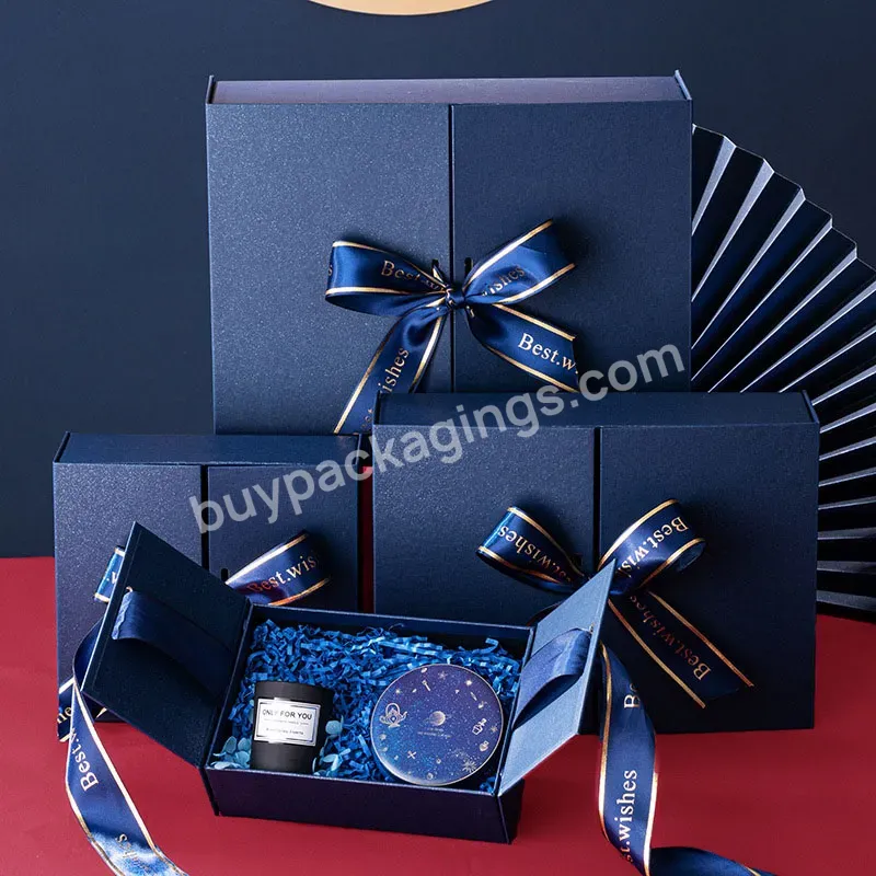 Custom Luxury Wedding Invitation Jewelry Packaging Double Door Open Box With Ribbon - Buy Creative Gate Fold Design With Ribbon Closure Cardboard Box For Valentine Flower Packaging,Medium Blue Rectangular Cardboard Box For Clothing Packaging With Log