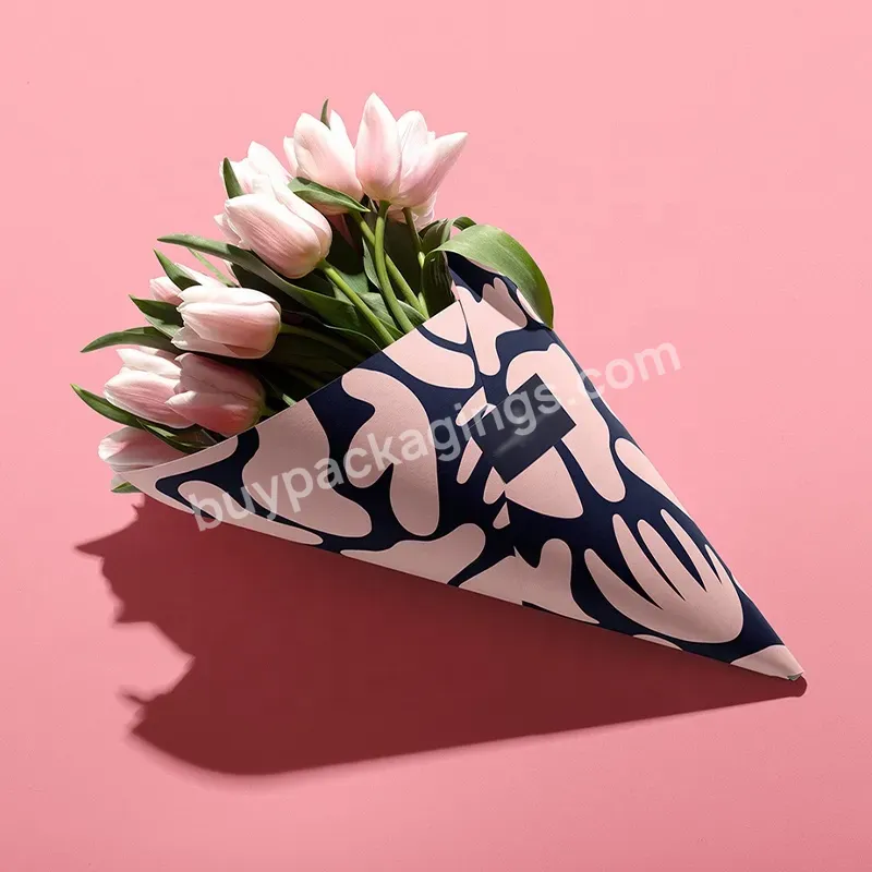 Custom Simple Easy To Fold 350g Cardboard Paper Cmyk Full Printed Cone Style Flower Floral Packaging Tulip Rose Wedding Favor - Buy Modern Art Design Cmyk Full Print Light Cardboard Quality Material Foldable Style Matt Laminated Paper,Unique Buckle T