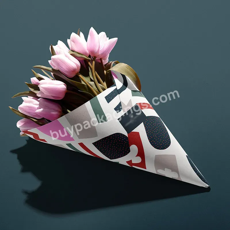 Custom Simple Easy To Fold 350g Cardboard Paper Cmyk Full Printed Cone Style Flower Floral Packaging Tulip Rose Wedding Favor - Buy Modern Art Design Cmyk Full Print Light Cardboard Quality Material Foldable Style Matt Laminated Paper,Unique Buckle T