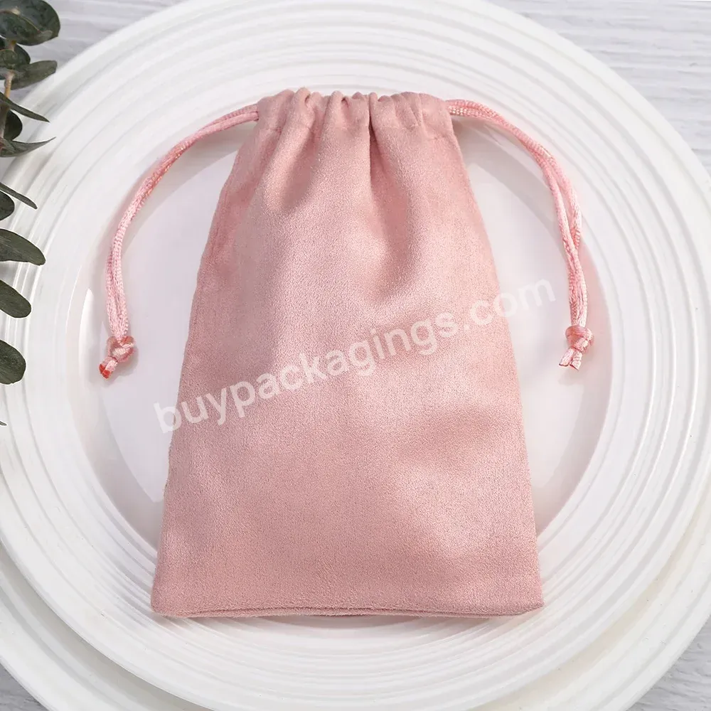 Custom Soft Microfiber Suede Gift Drawstring Bag Pink Suede Jewelry Pouch