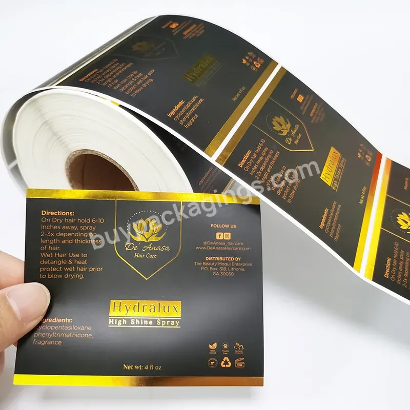 Custom Water Proof Adhesive Logo Stickers Hot Stamping Gold Foil Pantone Color Printing Bopp Rolls Packing Labels For Bottle