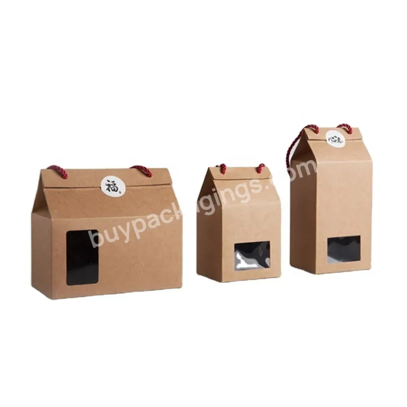 Custom Wholesale House Shape Kraft Paper Box Bag With Window And Cotton Handle Free Customized Sticker For Candy Chocolate - Buy Custom Color Logo Eco Friendly Kraft Paper Printed Cardboard Paper Sweet Boxes Special Paper Wedding Favors,Party Caterin