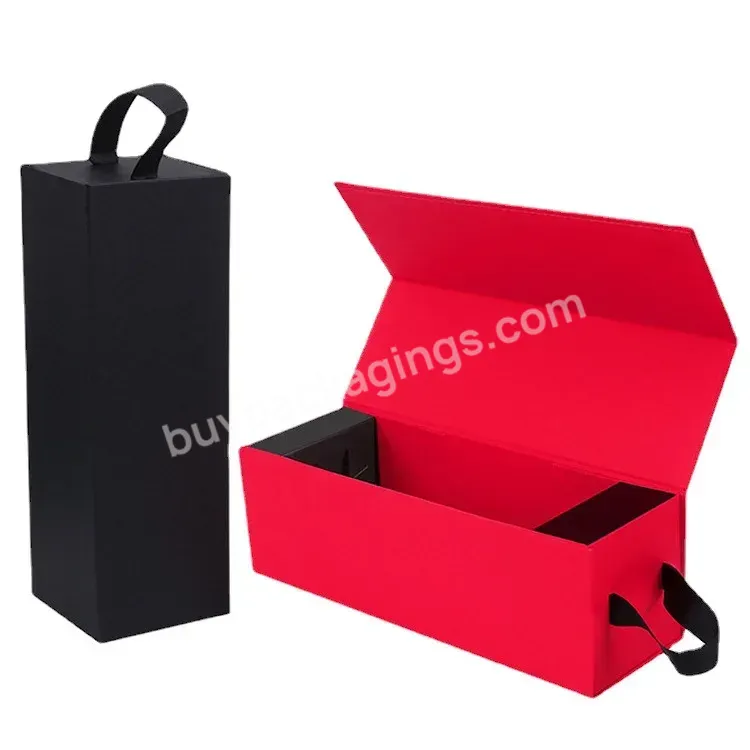 Customise Packaging Box Cardboard Single Pack One Piece Magnetic Folding Red Wine Box Luxury - Buy Wine Packaging Gift Box,Wine Carrier Box,Corrugated Wine Box.