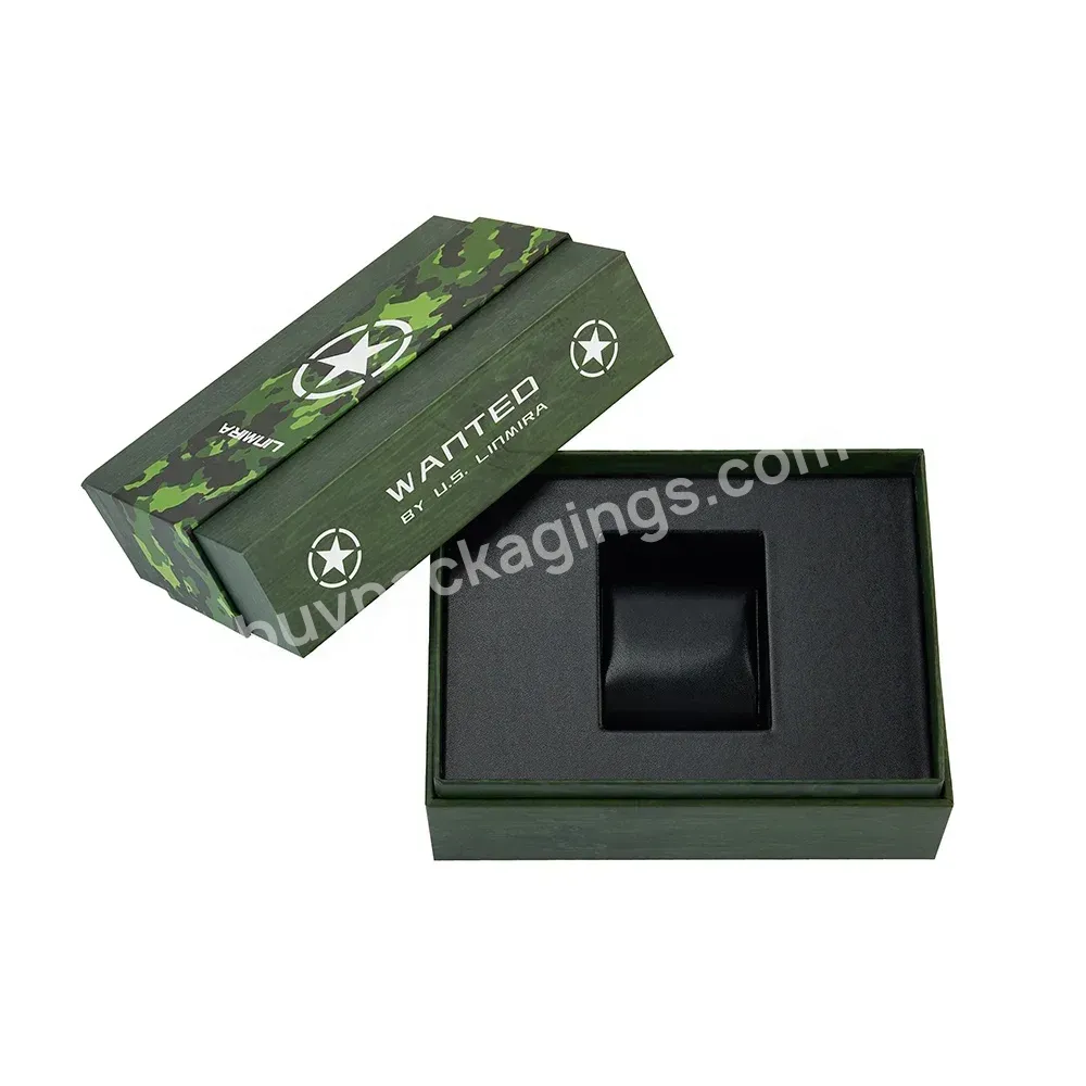 Customised Luxury Gift Packaging Rigid Paper Cardboard Storage Strap Display Dark Green Watch Box