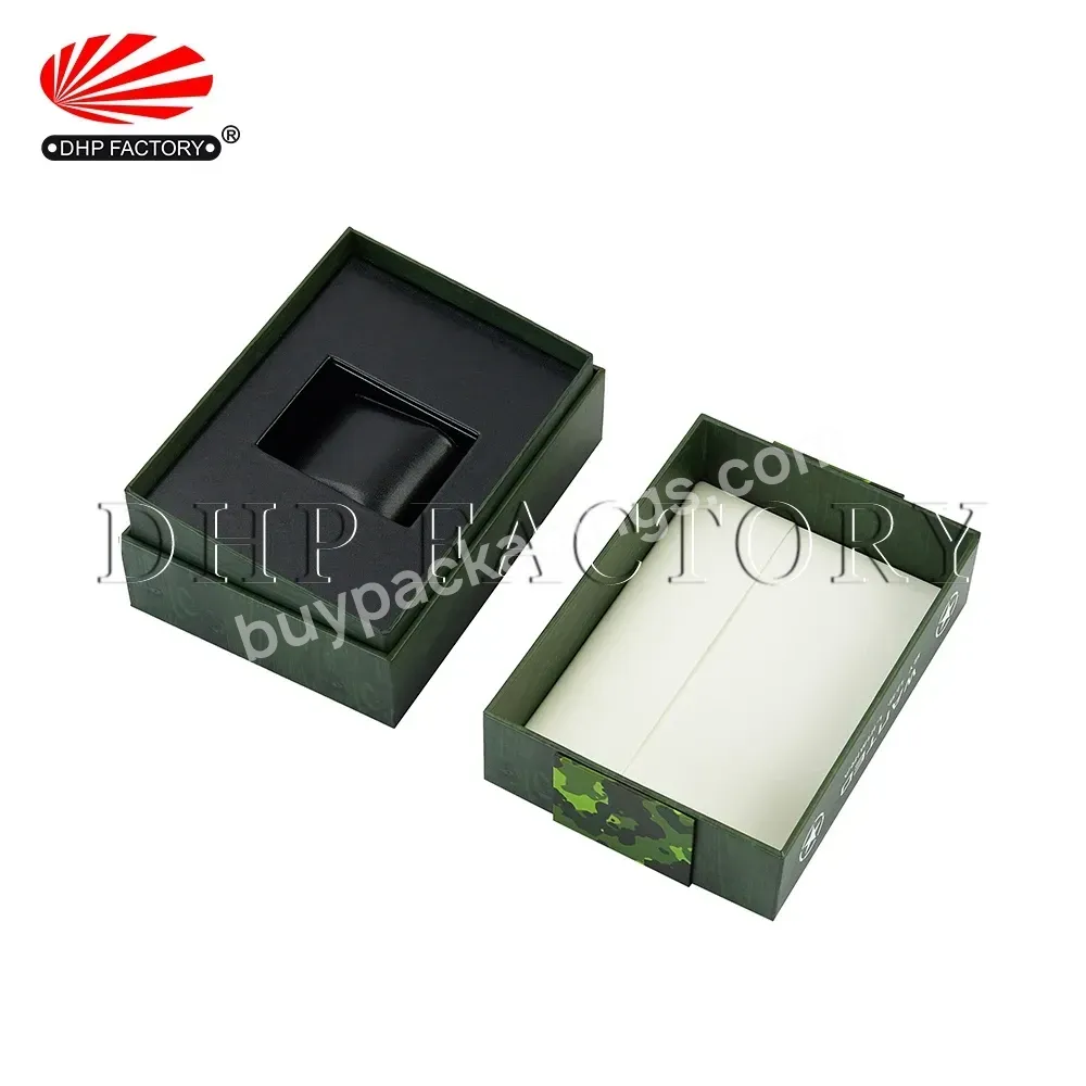 Customised Luxury Gift Packaging Rigid Paper Cardboard Storage Strap Display Dark Green Watch Box