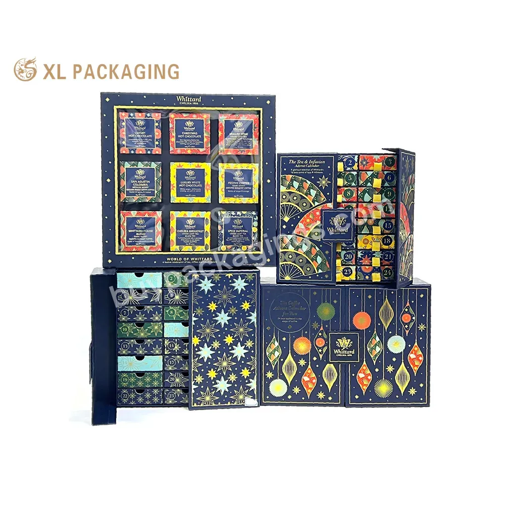 Customize Full Gold Foil Christmas High Quality Advent Calendar Tea Gift Box And Packaging With 24 Drawers - Buy Calendar Paper Packaging Box,Advent Calendar Cardboard Storage Box,Cosmetic Gift Paper Packaging Box Advent Calendar Christmas.