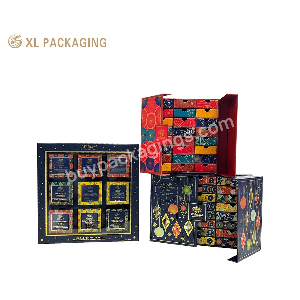 Customize Full Gold Foil Christmas High Quality Advent Calendar Tea Gift Box And Packaging With 24 Drawers - Buy Calendar Paper Packaging Box,Advent Calendar Cardboard Storage Box,Cosmetic Gift Paper Packaging Box Advent Calendar Christmas.