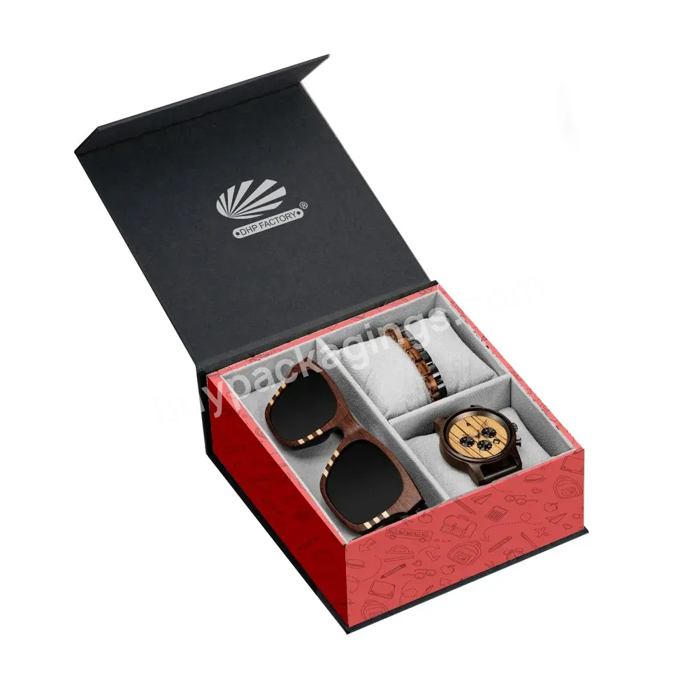 Customized Travel Soft Touch Matte Gift Packaging Rigid Cardboard Paper Custom Luxury Logo Men Watch Set Storage Box Case 3 Slot