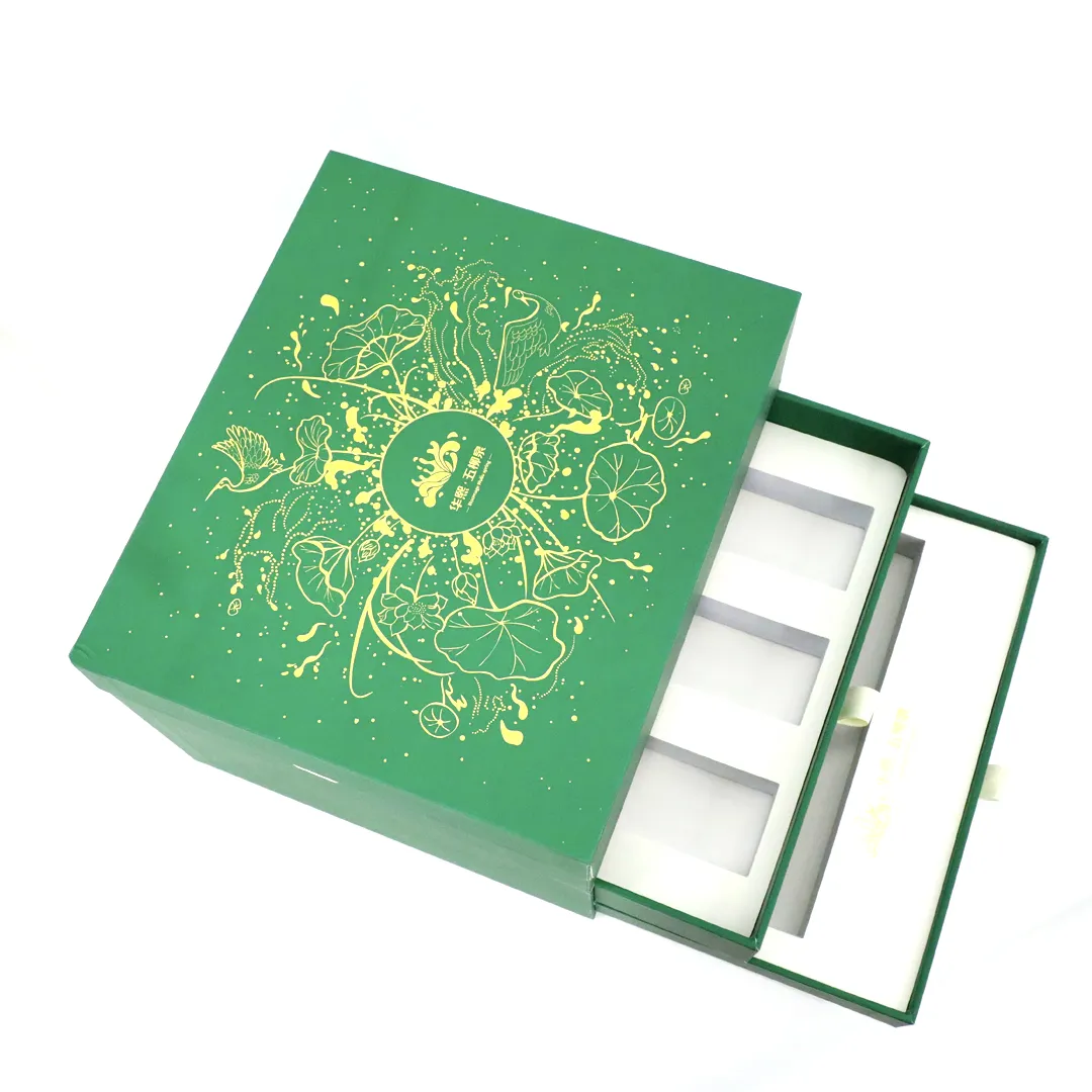 Design Custom Logo Luxury Green Three Layer Paper Packaging Jewellery Necklace Ring Gift Set Package Jewelry Box With Mirror