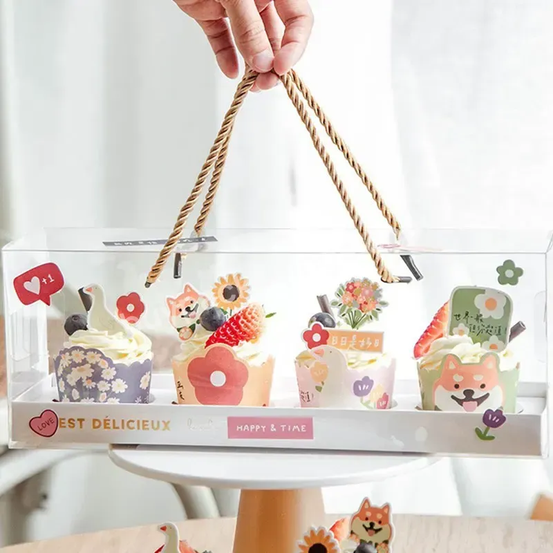 Disposable Cupcake Carrier Containers Cake Box With Handle Transparent Each Plastic Holds 3 Cupcakes Food Cake Packaging Pet Zhe - Buy Y'all Cake Boxes,Two Piece Cake Box,Tea Cake Box.