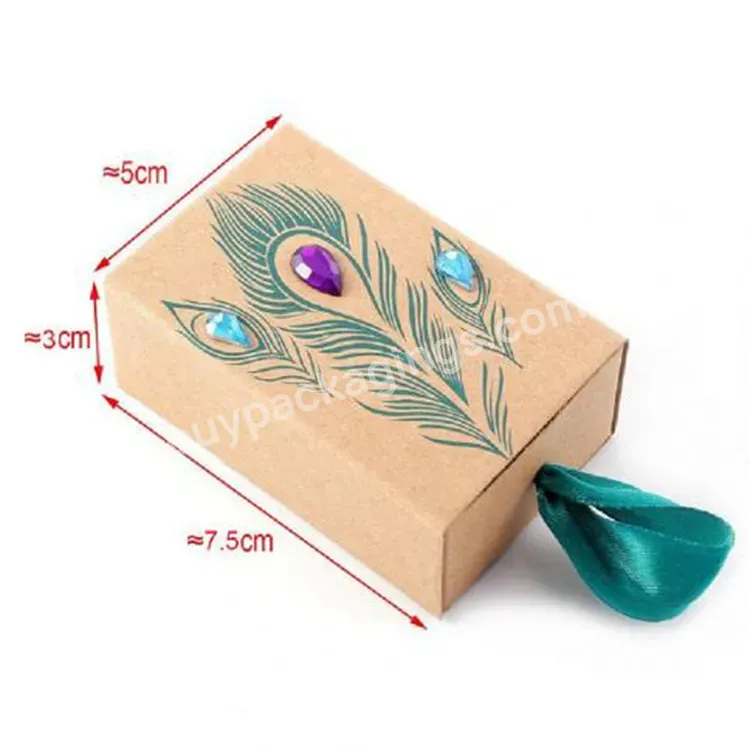 Drawer Design Jewelry Brown Kraft Paper Packaging Gift Box With Ribbon