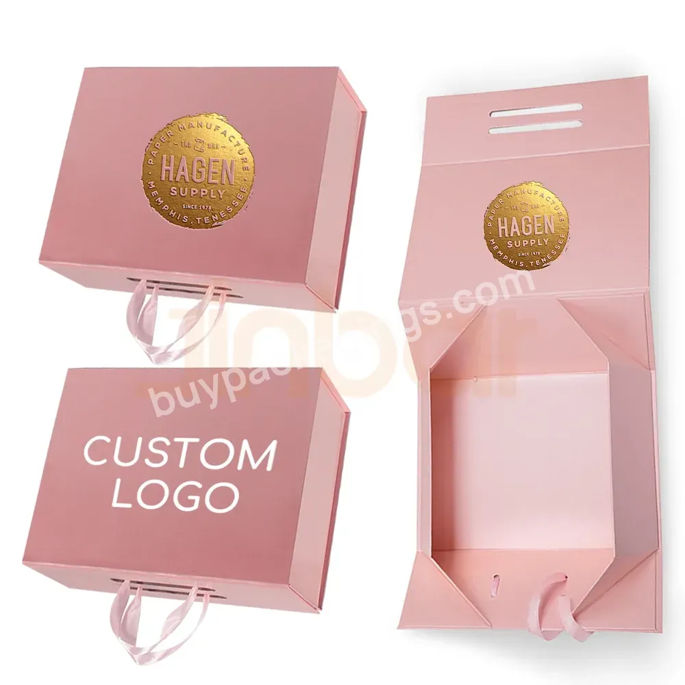 Eyelash Pink Gift Foil Gift Box Gold Packaging Ribbon Handle Folding Custom Cosmetic Cardboard Paper Wigs Rigid Boxes