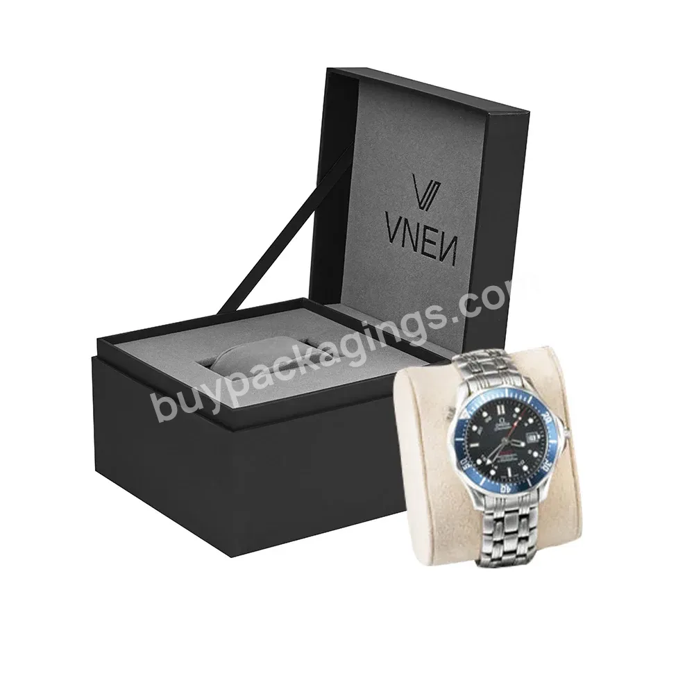 Handmade Bespoke Logo Luxury Rigid Paper Cardboard Rustic Leather Watch Box With Pillow