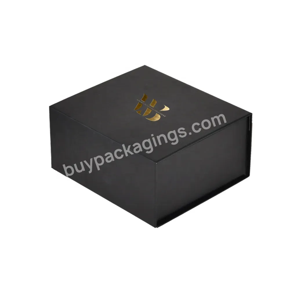 High End Embossed Logo Gold Foil Black Magnetic Packaging Paper Box For Cosmetic Skincare Set Packaging With Insert