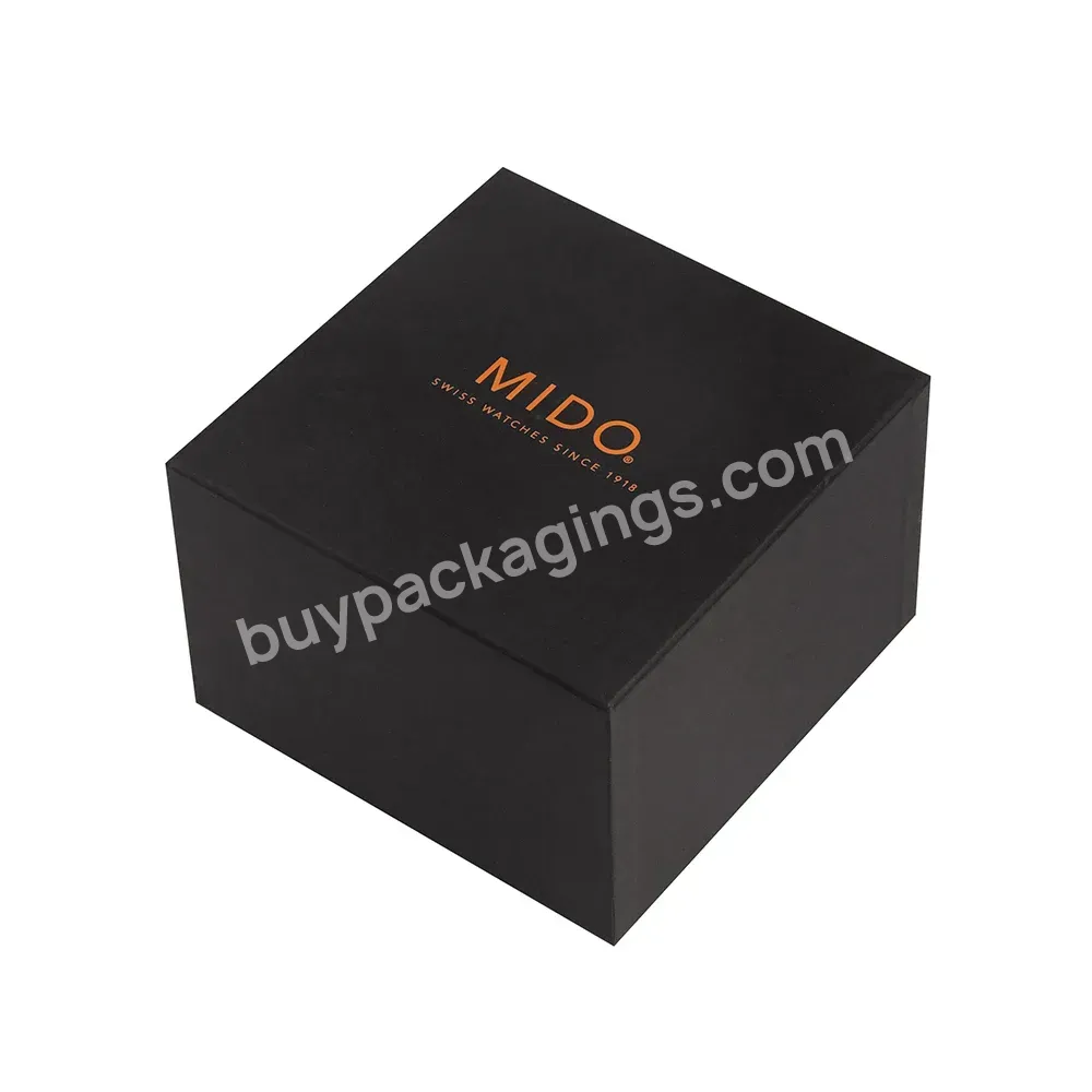 High End Hinged Lid Packaging Custom Brand Black Paper Display Solid Pu Leather Watch Box Wood