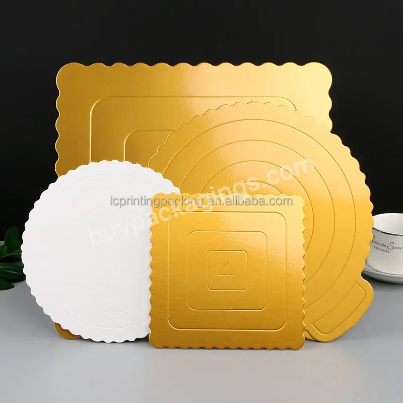 High Quality Kraft Paper Gold Foiled Curve Edge Wedding Cake Tray Round Shape Disposable Paper Cake Base