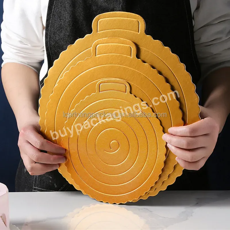 High Quality Kraft Paper Gold Foiled Curve Edge Wedding Cake Tray Round Shape Disposable Paper Cake Base