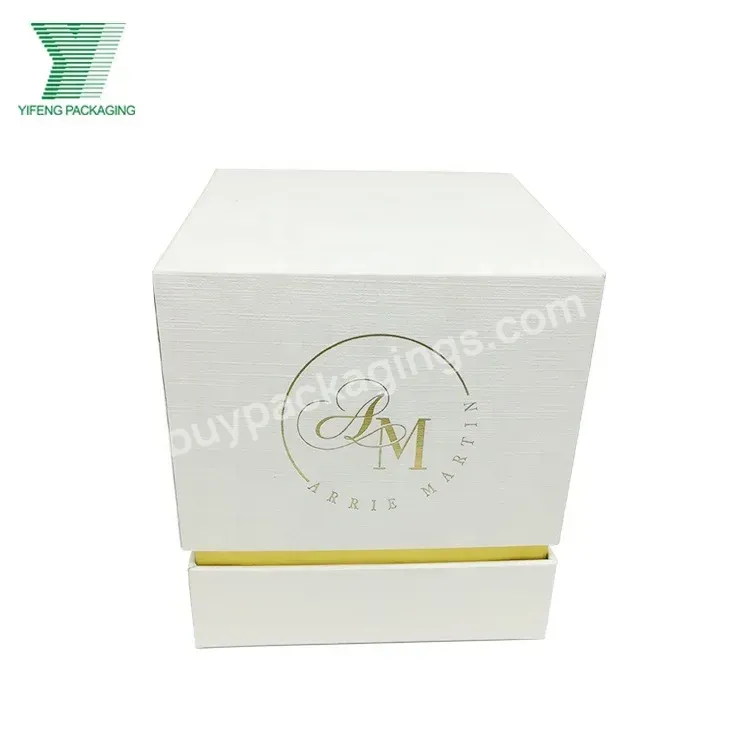 High Quality White Color Customized Gold Foil Logo Printed Rigid Candle Jars Packaging Gift Box