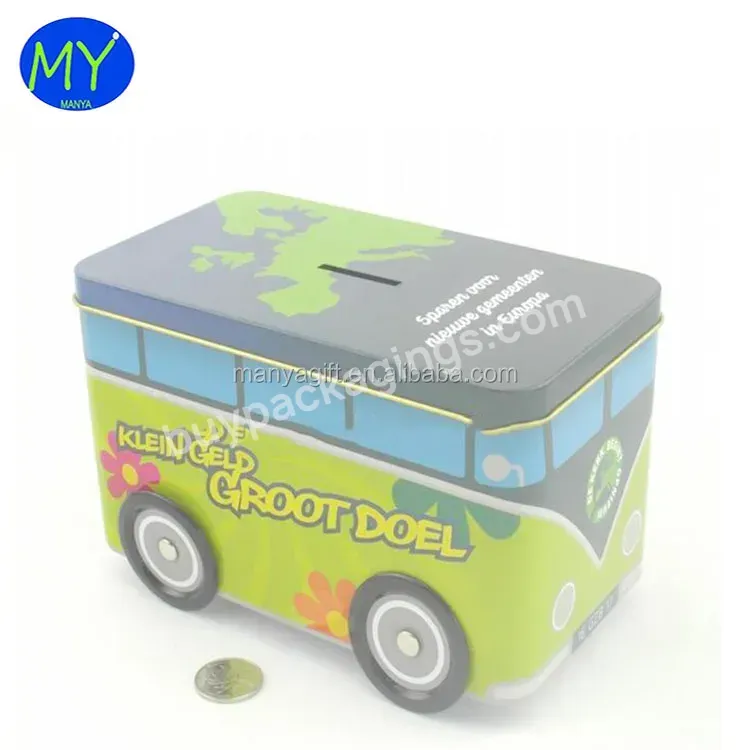 Hot New Products Bus Shape Toy Coin Bank Tin Box For Kids Gold Supplier