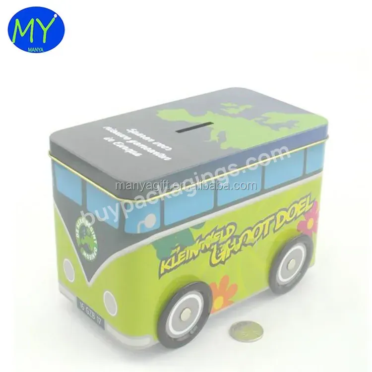 Hot New Products Bus Shape Toy Coin Bank Tin Box For Kids Gold Supplier