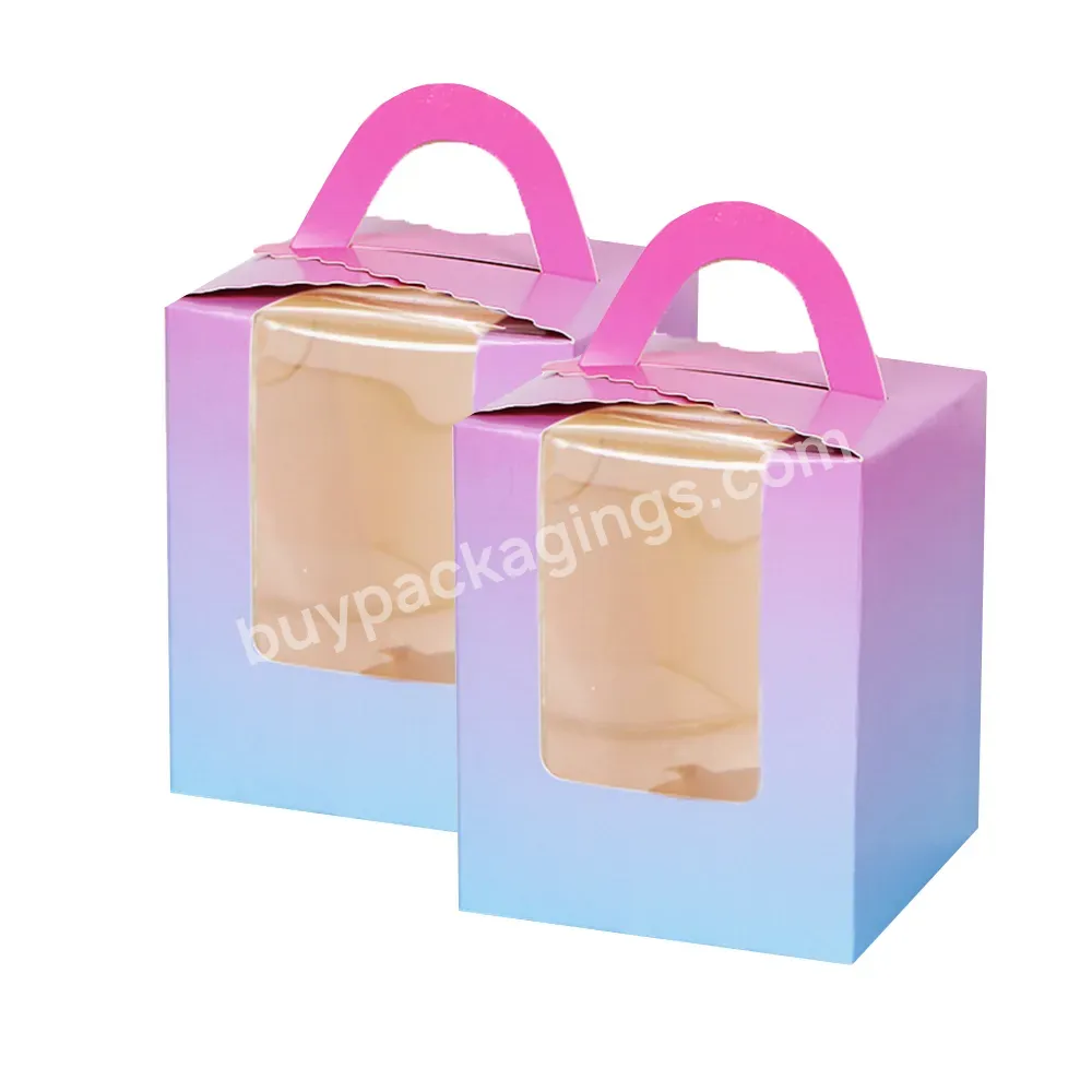 Hot Sale Single Portable Slot Paper Boxes Paper Cupcake Baking Packing Box With Pet Clear Window