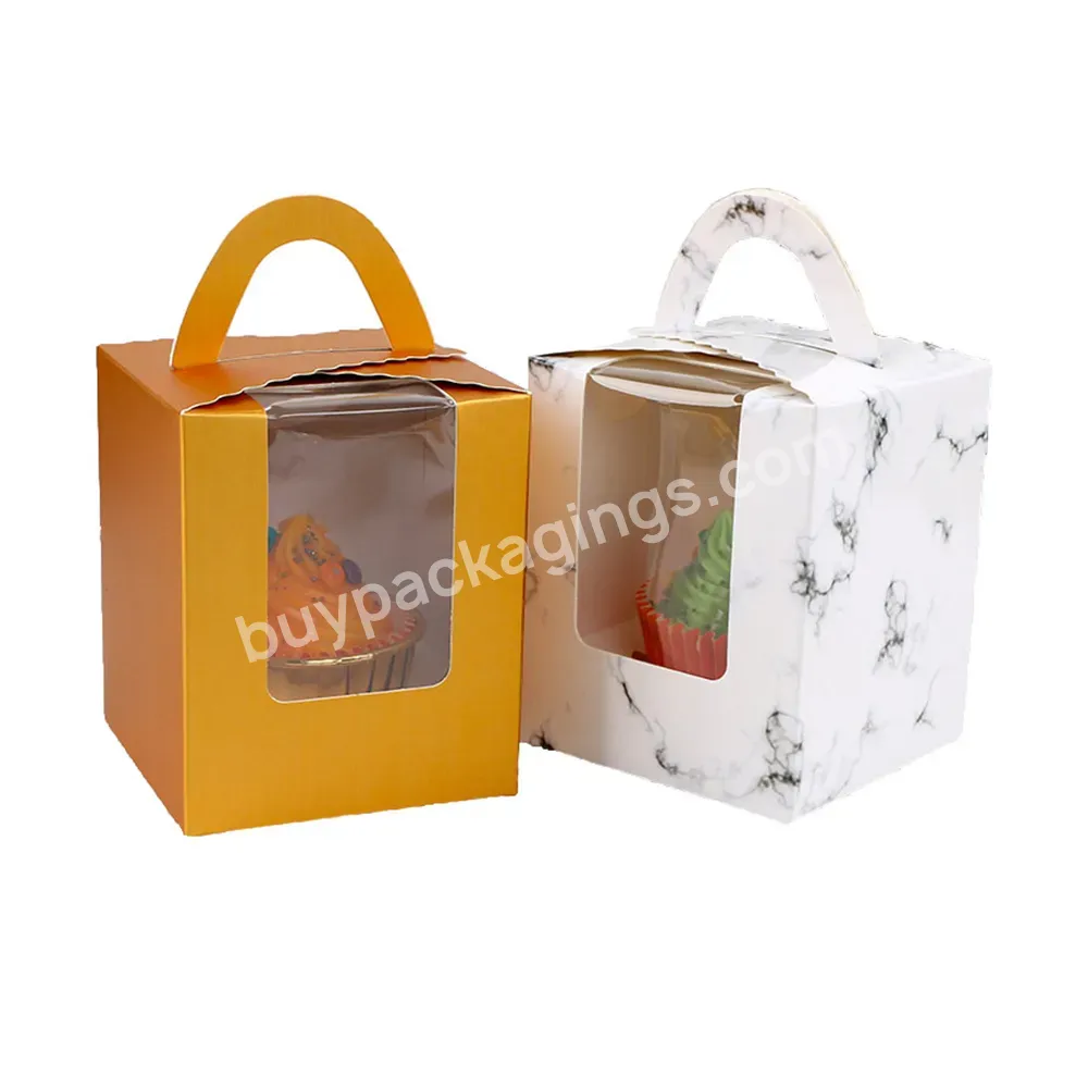 Hot Sale Single Portable Slot Paper Boxes Paper Cupcake Baking Packing Box With Pet Clear Window