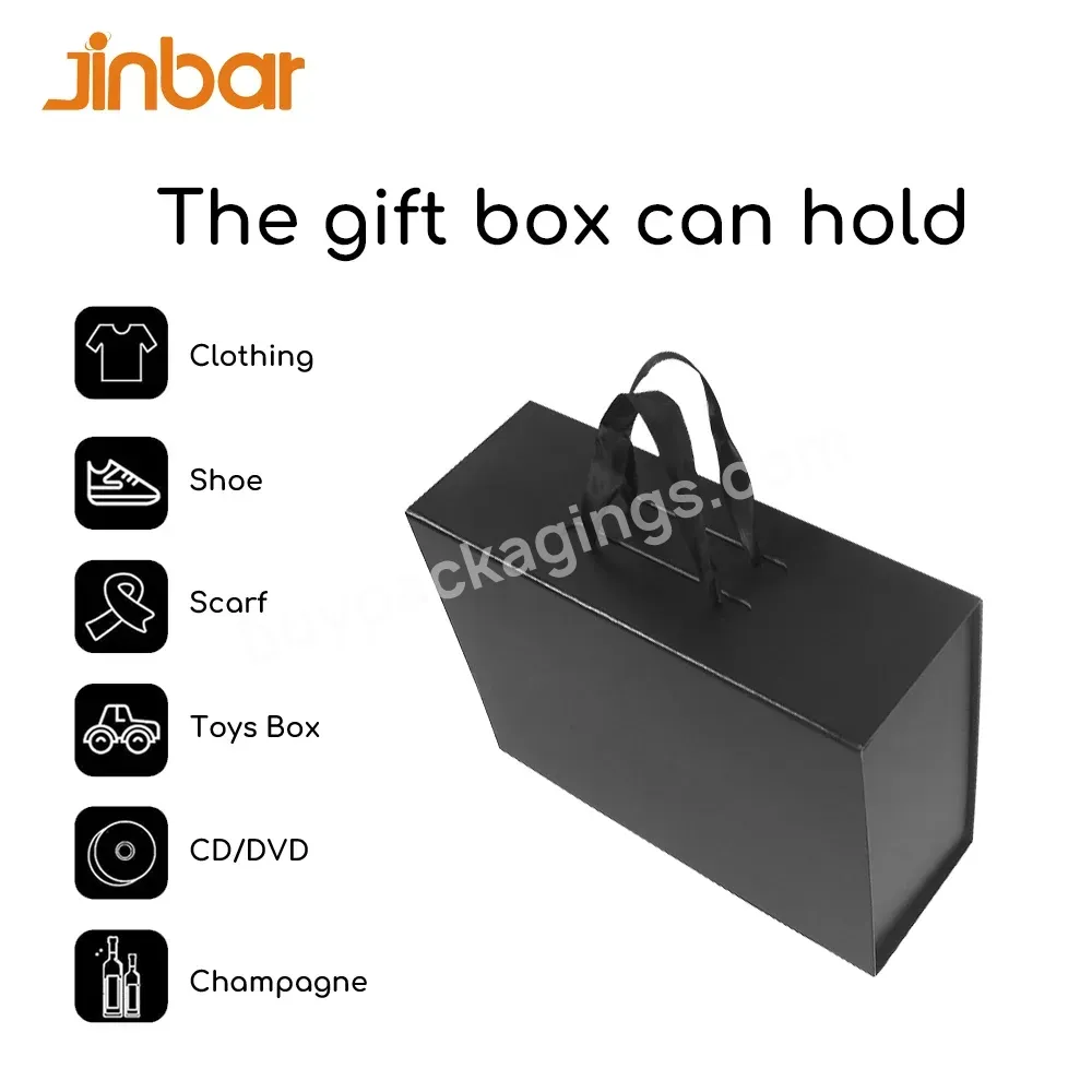 Innovative Packaging Black Magnetic Debossed Cartboard Gift Box Custom Apparel Shipping Boxes Bag With Handle Box