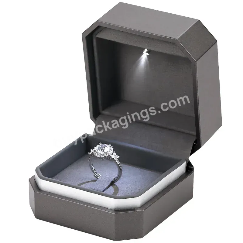 Jewellery Packaging Custom Logo Jewelry Light Box Grey Proposal Ring Box Led Light Pendant Box