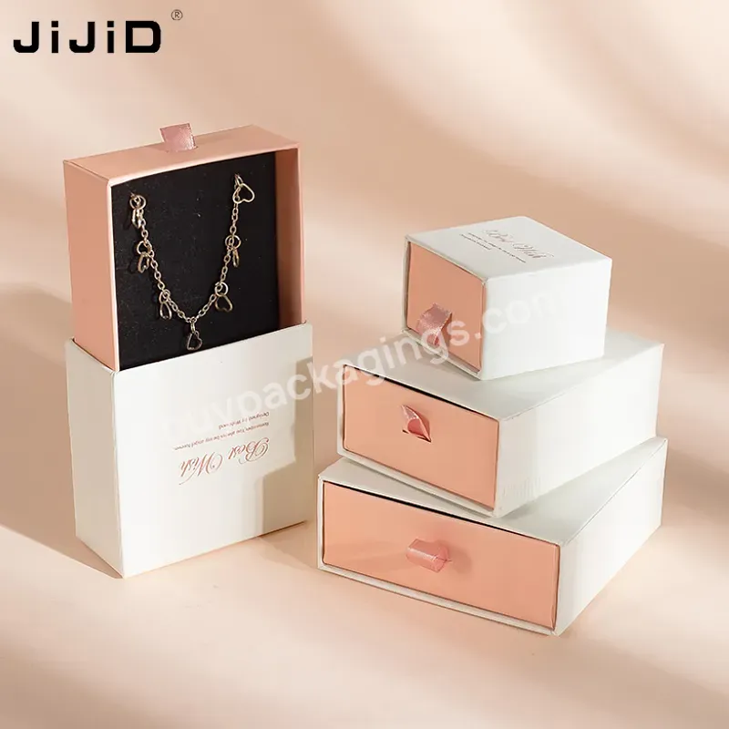 Jijid Cardboard Jewelry Gift Bag Necklace Drawing Box Package Slide Drawer Paper Box With Black Foam For Jewelry Packaging