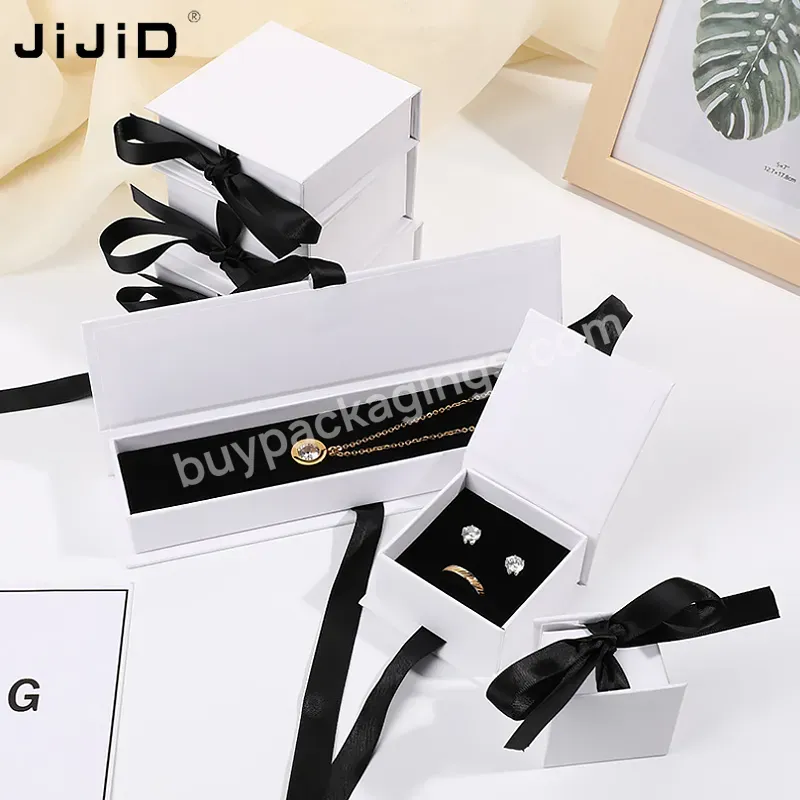 Jijid Cardboard Paper Jewelry Box Ring Necklace Earrings Jewelry Set Packaging Box With Ribbon Luxury Jewelry Packaging