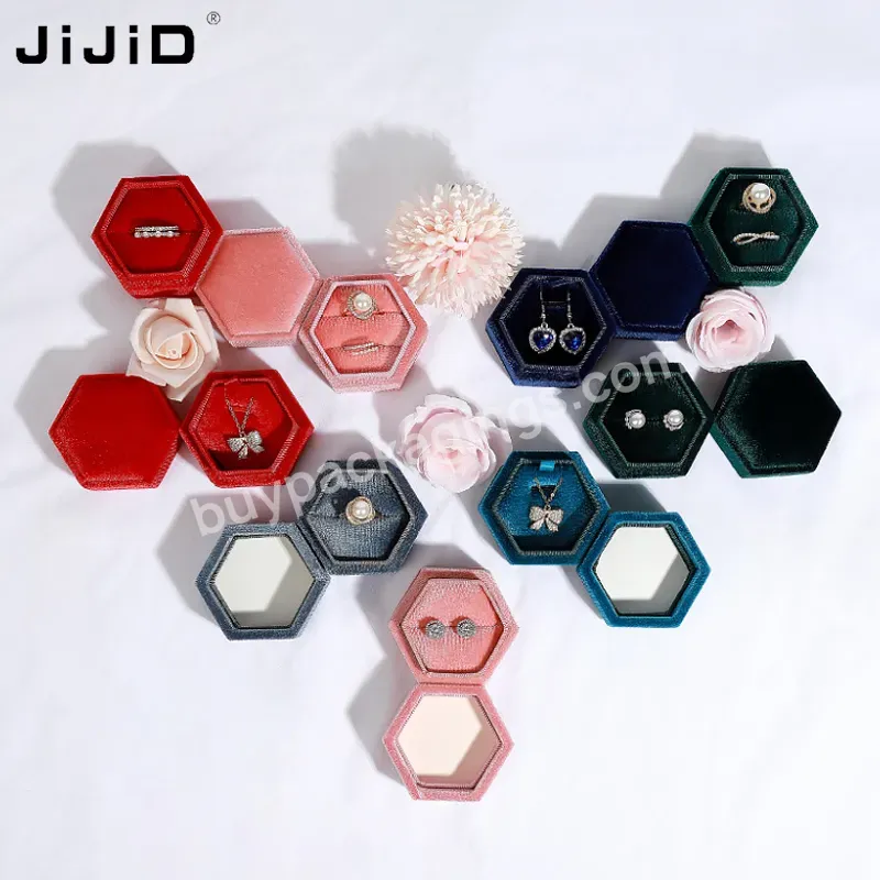 Jijid Cute Hexagon Wholesale Velvet Luxury Jewelry Packaging Ring Velvet Jewellery Box