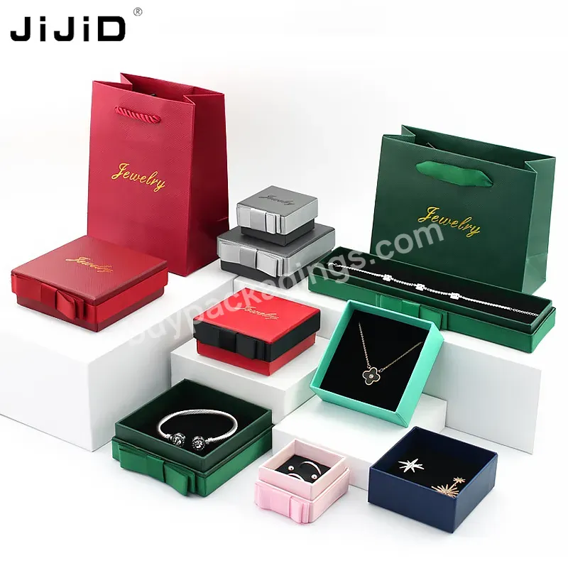 Jijid Hot Selling Fashion Luxury Jewelry Packaging Square Bow Necklace Earrings Paper Jewelry Box