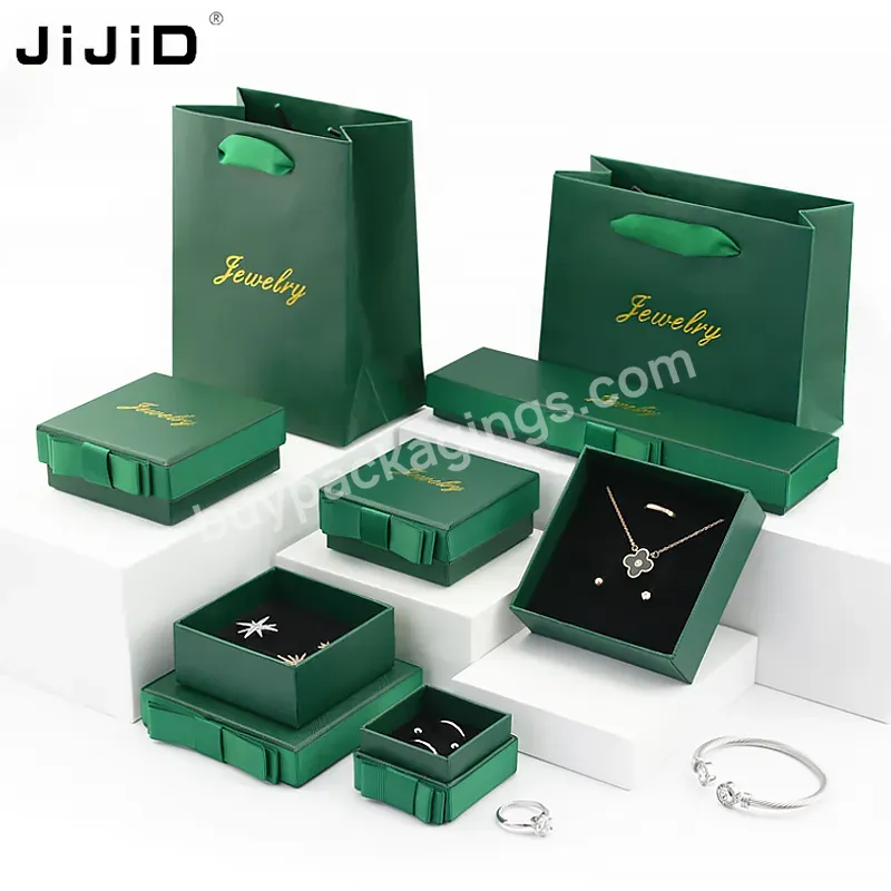 Jijid Pink Green Bow Accessories Packaging Box Paper Gift Box Necklace Ring Earrings Luxury Jewelry Packaging Box