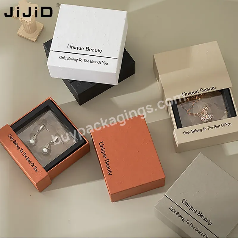 Jijid Small White Paper Cardboard Necklace Ring Drawer Packaging Organizer Jewelry Gift Box Jewel Bag With Logo Printed