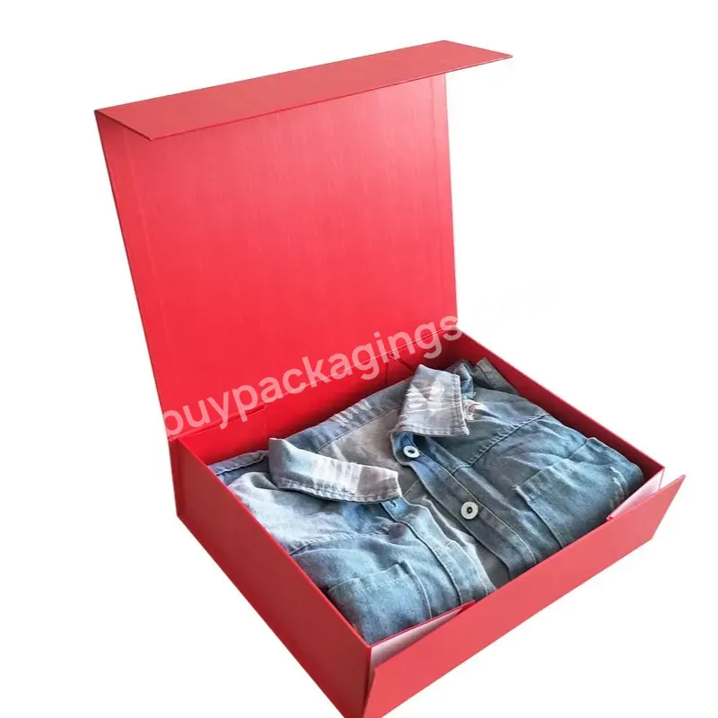 Jinbar Factory Wholesale Multi Size Stock Customized Logo Red Magnetic Folding Box For Sweater T-shirt Tie - Buy Custom Boxes With Logo,Custom Cardboard Boxes Logo,Red Corrugated Boxes.