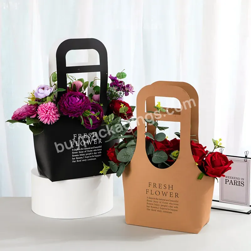 Kraft Paper Flowers Box Handbag Foldable Rose Florist Bouquet Gift Wedding Gift Packing Bag Valentine's Day Party Decoration