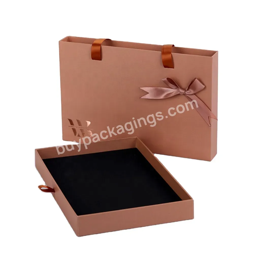 Logo Gold Hot Foil Luxury Rigid High Quality Drawer Shape Chocolate Gift Packaging Box With Ribbon Handle - Buy To Go Chocolate Gift Packaging Box With Ribbon Handle,Handmade Beige Custom Printing Chocolate Packaging Box,Champagne High-end Chocolate